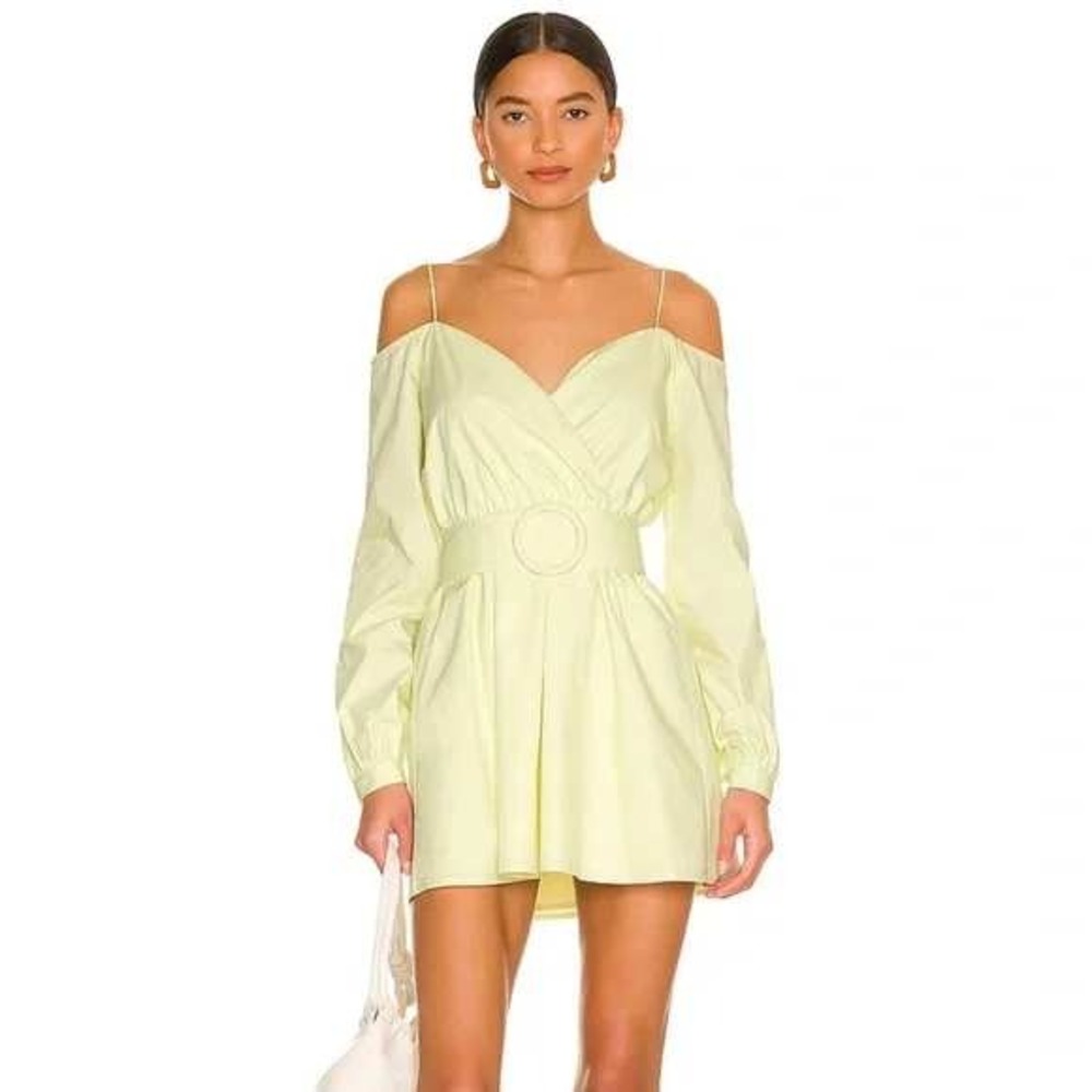 MORE TO COME Revolve Leia Yellow Wrap Long Sleeve Mini Dress Tie Waist Medium